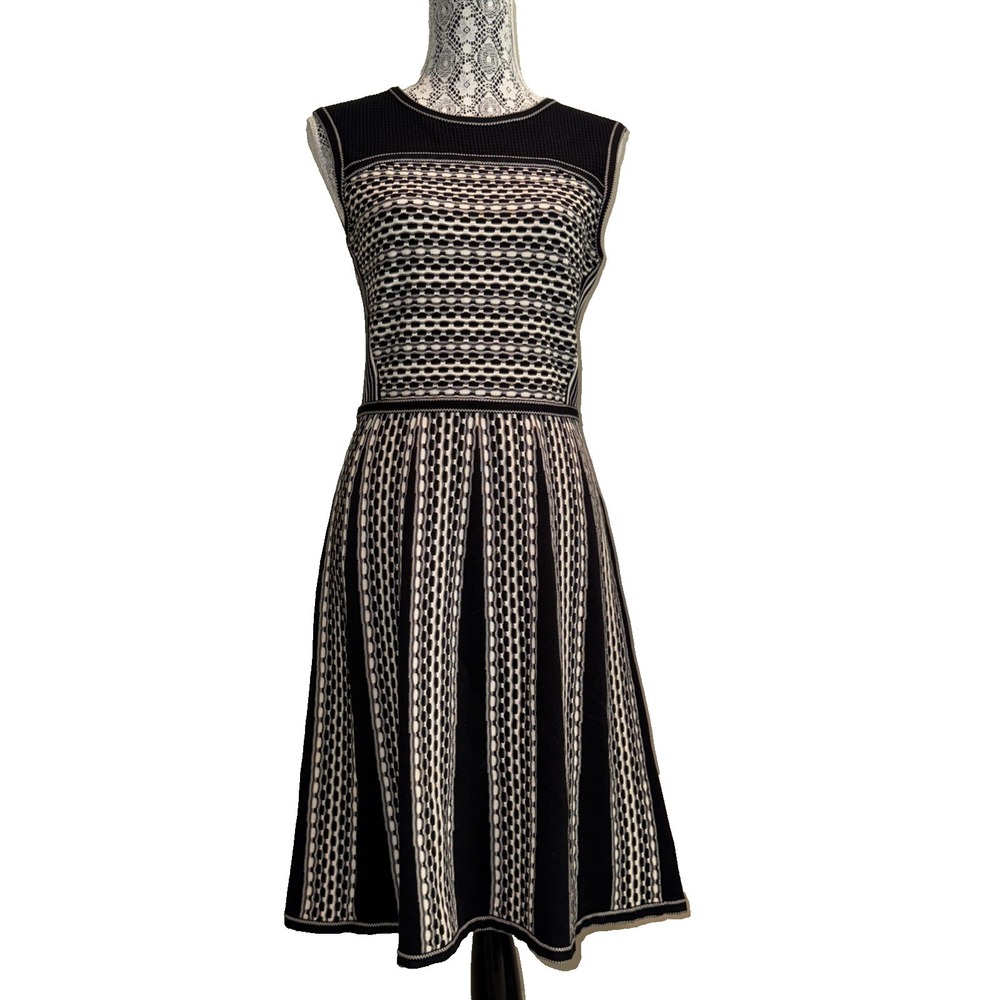 TORY BURCH short Black & White fit & flare Dress Stretch Cotton Knit size Small